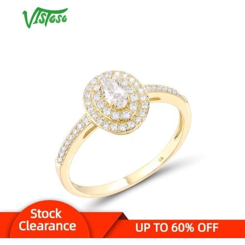 VISTOSO Gold Rings For Women Genuine 9K 375 Yellow Gold Sparkling White CZ Elegant Ring Wedding Engagement Bride Fine Jewelry