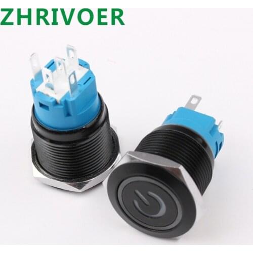 1pcs 19mm Black Oxidized Metal Button Switch LED Light Momentary/Auto/Computer/Door Bell DIY Power Start Switch Button