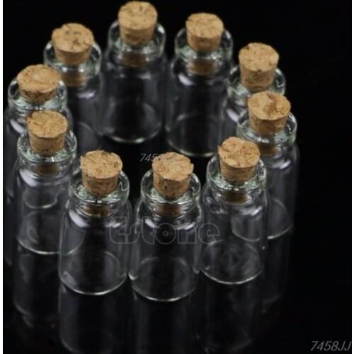 10pcs 1ml 13*24mm Small Empty Clear Glass Bottles Vials with Cork Storage Crafts DropShip