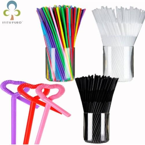 100Pcs/pack Color Straw Shape Art Straw Long Elbow Juice Drink Straw Birthday Wedding Party Event Supplies Decoration LXX