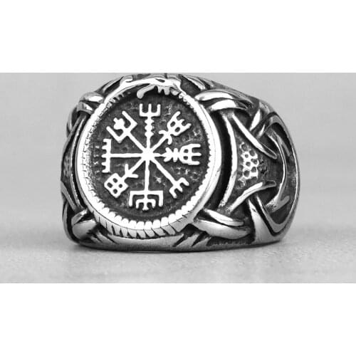 2021 Fashion Retro Viking Compass 316L Stainless Steel Ring Nordic Rune Totem Mens Ring Jewelry Gift