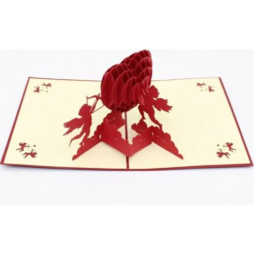 3D Laser Cut Handmade Winged Cupids Heart Paper Invitation Greeting Cards PostCard Valentines Day Wedding Anniversary Gift