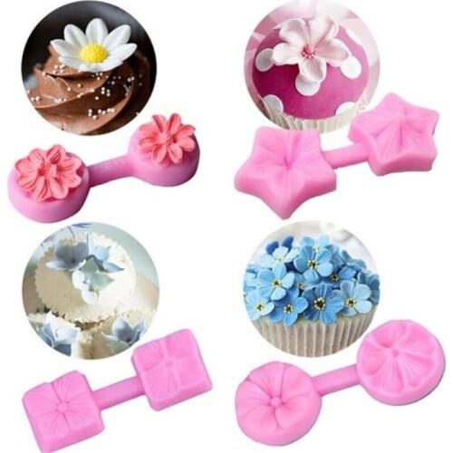 4 Kinds of Flowers Combination Cake Mould for DIY Fondant Cake Decorating Supplies Silicone Mold Baking Tools