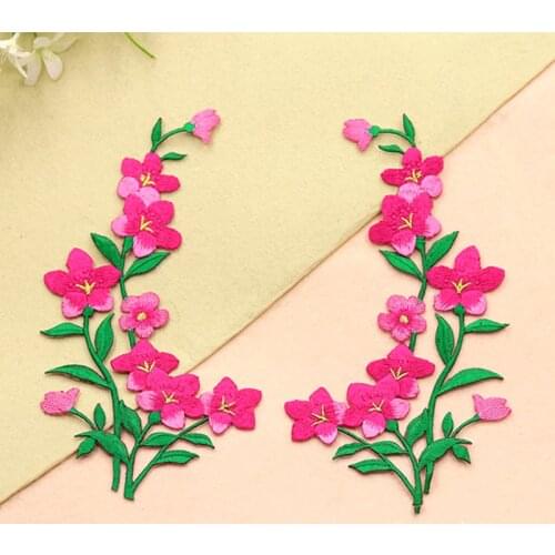 YACKALASI 5 Pairs/Lot Flower Embroidered 3D Floral Patches Mirror Pair Appliqued Iron On Trims 26-12.3cm-yellow,royalblue