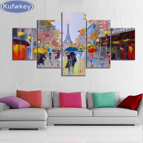 5d Diy Diamond Painting 5pcs/set Paris,Rain,Tower love Full Square 3d Diamond Embroidery Cross Stitch Rhinestone Mosaic Painting