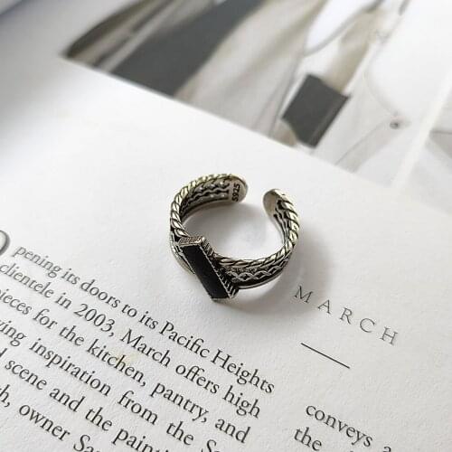 925 Sterling Silver Korean Version of Thai Silver Ring Female Simple Opening Retro Ring Braided Winding Silver Jewelry