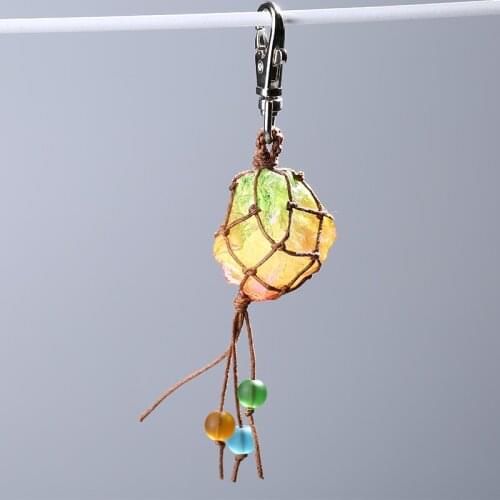 Natural Stone Keychain Rope Hanging Buckle Car Keyring Tassel Key Chains For Women Men Bag Pendant Jewelry Accessories