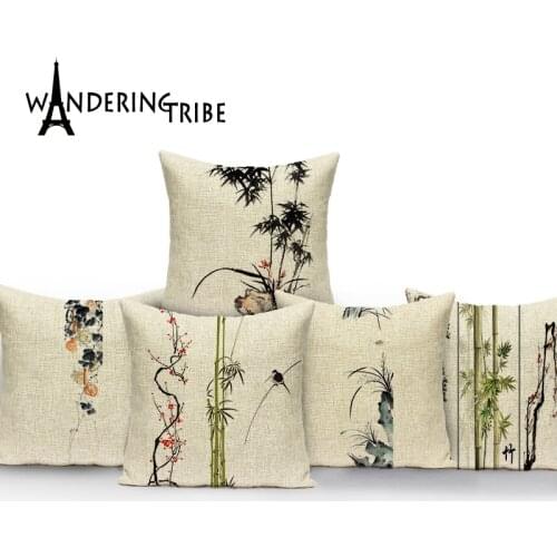 Ink Painting Plant Pattern Bamboo Printed Terry Cloth Home Decoration Table Mat Cloth Tea Towel Coaster 42*32 Servilletas Tela