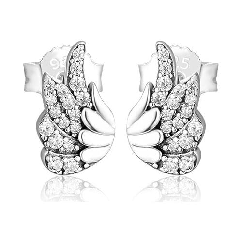CKK Authentic 925 Sterling Silver Jewelry Majestic Feathers Stud Errings DIY Making For Women Free Shipping