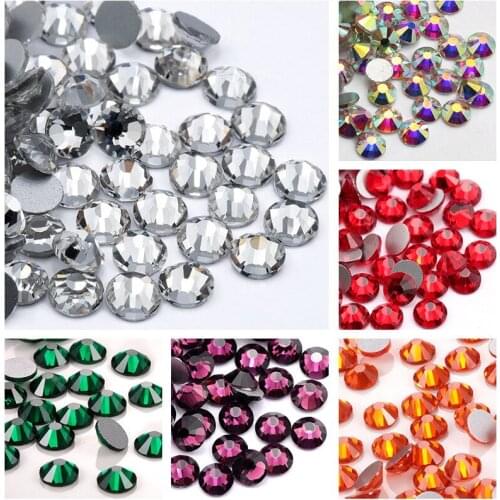 Colors flat Crystal Hotfix Rhinestones Glass Hotfix Iron On Rhinestones For Nail Art Sewing & Fabric Decoretion All Sizes