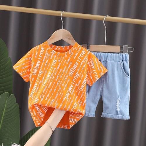 Summer Children Casual Clothing Suit Baby Girls Full Printe Shirt Denim Shorts 2Pcs/Set Kids Infant Coat Toddler Fashion Clothes