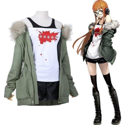 Persona 5 Futaba Sakura Shirt Coat Jacket Cosplay Costume Full Set