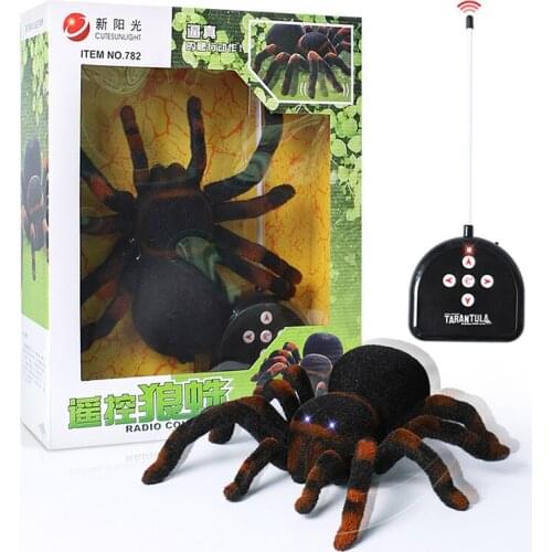Electronic pet Remote Control Simulation tarantula Eyes Shine smart black Spider 4Ch Halloween RC Tricky Prank Scary Toys gift
