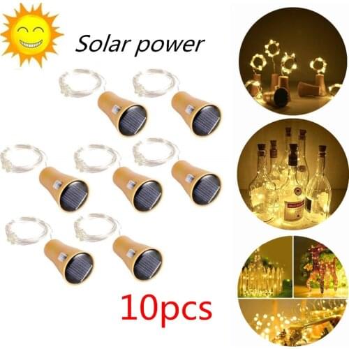 2M 20LED Solar Powered Wine Bottle Cork Shaped LED Copper Wire String Outdoor Light Garland Lights Festival Outdoor Fairy Light