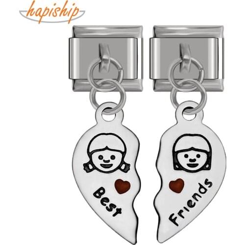 Hapiship Original Daisy Titanium Steel Sweet Best Friend Italian Charm Fit 9mm Bracelet Stainless Steel Jewelry Making DJ152