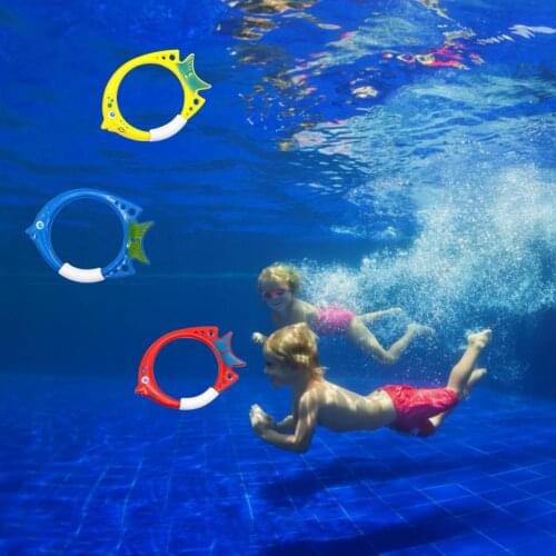 3Pcs Diving Fish Ring Cartoon Safety Plastic Swimming Pool Training Ring Underwater Rings Toys for Kids Pool Accessories