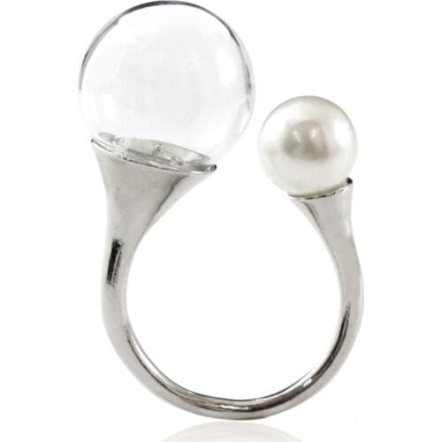 2PCS Ring with double glass Ball Double Ball Ring Ajustable ring Preal Ring Diy jewelry findings