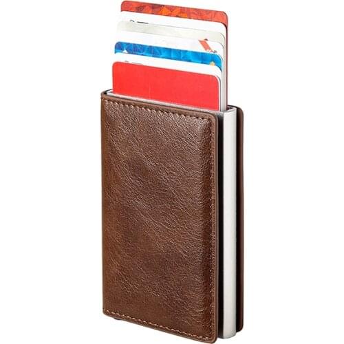 New Men Wallet Popular Aluminum Alloy Pu Leather Vintage Anti Theft Brush Credit Card Holder Women Smart Wallet