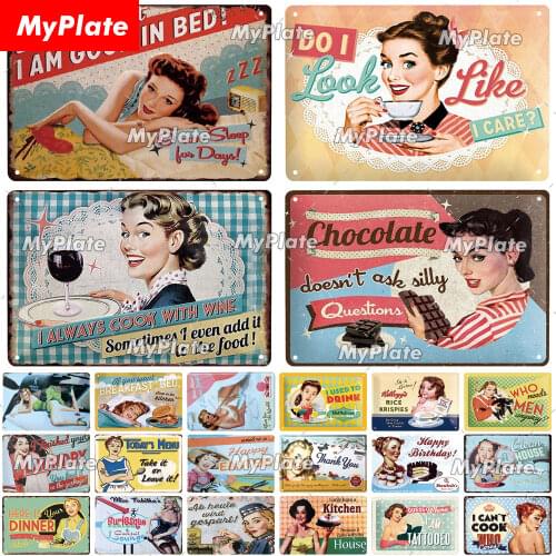 Kitchen Woman Metal Sign Bar Pub Decor Plaque Metal Vintage Crafts Home Decor Painting Plaques Art Pinup Poster