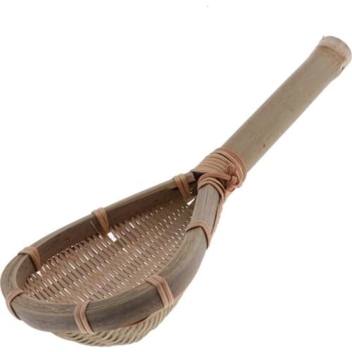Stainless Steel Spoon Handmade Bamboo Food Mesh Strainer Woven Rice Strainer Colander Spoon
