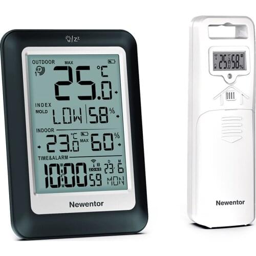 Newentor Q8 Weather Station Monitor Wireless indoor Outdoor Thermometer Hygrometer Max/Min Data Display Alarm Clock Backlight