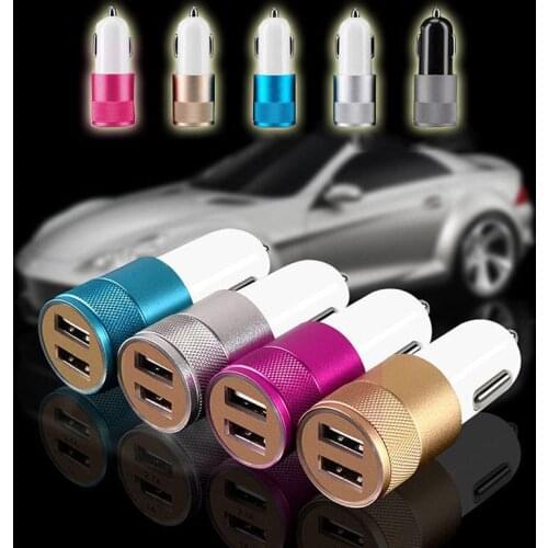 Multi-color Dual USB 5V 2A Auto Smart Phone PC Charger Metal Portable Car Cigarette Lighter Charger