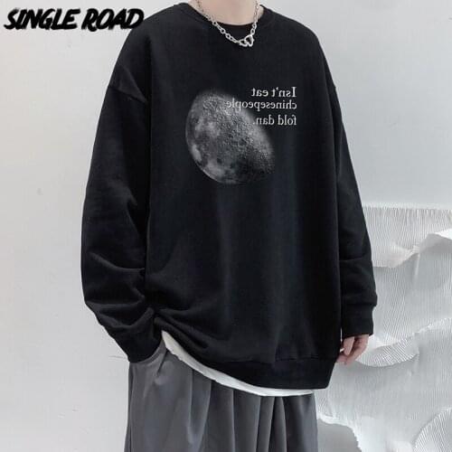Single Road Mens Crewneck Sweatshirt Men 2021 Graphic Fashion Harajuku Sweatshirts Streetwear Casual Black Oversized Hoodie Men
