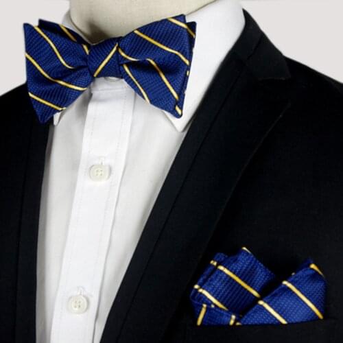 Wedding self tie bow ties for men bowtie pocket square gift set black