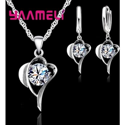 925 Sterling Silver Necklace&Earrings Sets Classic Sweet Romantic Style Love Shape For Women Wedding Party Gift