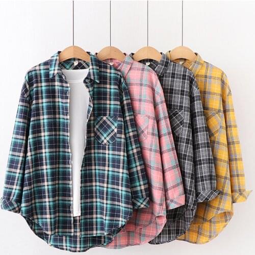New Loose Women Blouses Long Sleeve Shirts Fresh College Style Cotton Red Black Plaid Shirt Casual Female Blouse Tops Blusas