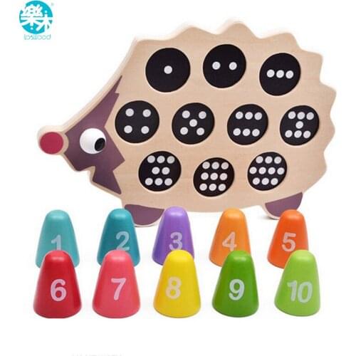 Log Wood Baby educational early learning toy pre-school math learning tool lovely hedgehog balance memory training matching game
