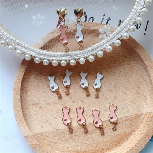 10pcs/pack Lovely Cat Animal Enamel Charms Handmade Craft Metal Charms for Keychains Earring DIY Jewelry Making 8x24mm