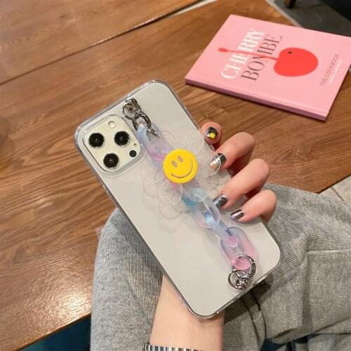 Korean ins Gradient Smiley flower Chain Bracelet Transparent soft Phone Case For iPhone 12 Pro Max 11Pro X XR XS MAX 8 7 plus SE