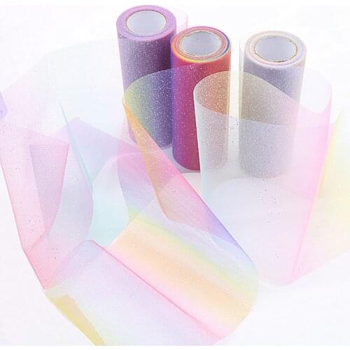 Rainbow Glitter Tulle Fabric DIY Craft Sash Baby Shower Tutu Skirt Headwear Gifts Wrapping Wedding Party Decoration 10 Yards