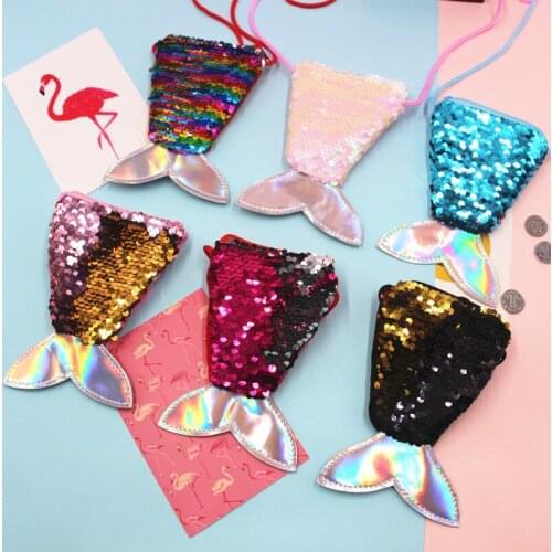 Mermaid Sequin zero wallet hanging rope coin bag small wallet childrens oblique across small bag fish tail two color Sequin