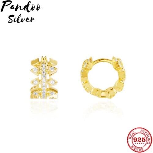 Pandoo Fashion Charm Sterling Silver Original 1:1 Copy, La Belle Epoque Spikes Mini Hoop Luxury EarringJewelry Gift For Female