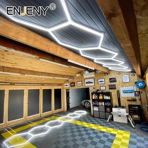 Hexagon led panel ceiling light working detailing Wall Lamp Customizable modular lighting for Home Decoration auto garage