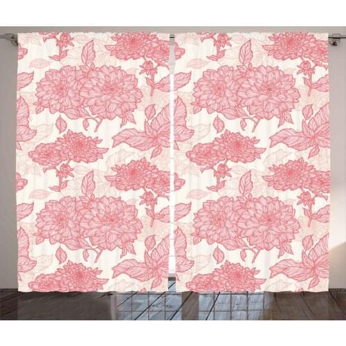 Coral Dahlia Curtains Blooming Pastel Petals Artwork Satin Fabric Drapes for Living Room Bedroom 2 Panel Window Set