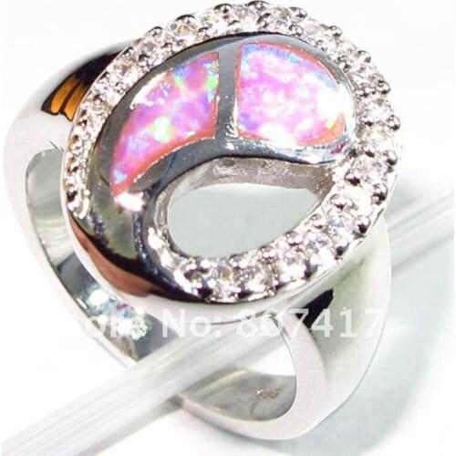 SHUNXUNZE white Cubic Zirconia pink opal engagement women rings Romantic Style Women Jewelry Gift Rhodium Plated R176 size 6 8