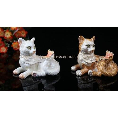 Cute Cat Shaped Bejeweled Trinket Box Crystal Collective Box Kitty Cat Jewel Studded Snap Closure Jewelry/Trinket Box Figurine