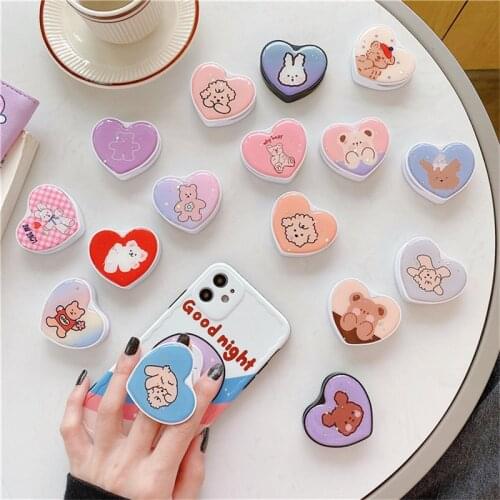 Cartoon Epoxy Love Heart Foldable Mobile Phone Holder Stand Finger Griptok for IPhone 12 Samsung Note 20 Phone Holder Support