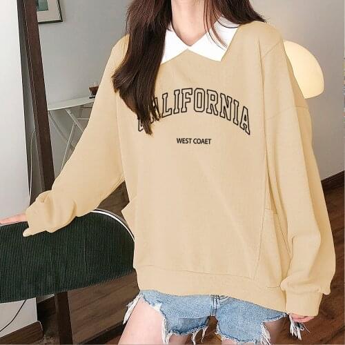 California Letter Graphic Hoodie Women Turn-down Collar Oversized Swearshirt Harajuku Hoodies Streetwear Pullovers Female