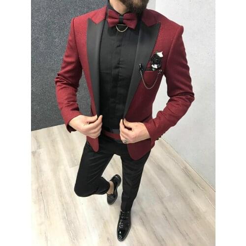 Wine Mens Suits 2 Piece Peaky Blinder Classic Tweed Slim Fit Costume Vintage Suit Jacket Pants Customize Glitter Wedding Tuxedos