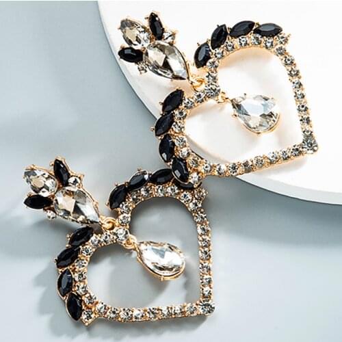 ZHINI Vintage Shiny Hollow Out Heart Dangle Earrings For Women Luxury Charm Color Crystal Big Earring Statement Jewelry brincos