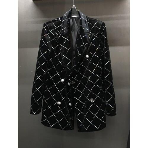 High 2021 New Ladies Quality Fashion Long Sleeve Lapel Solid Color Double Breasted Velvet Suit 0305