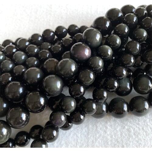 High Quality Natural Genuine Black Rainbow Flash Light Obsidian Round Beads 4-20mm 15" 06366