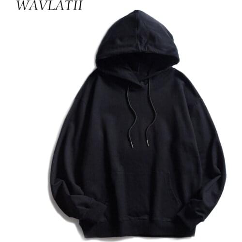 WAVLATII 2021 New Women Cotton Hoodies Lady Casual White Black Terry Sweatshirts Female Hooded Tops WH2102