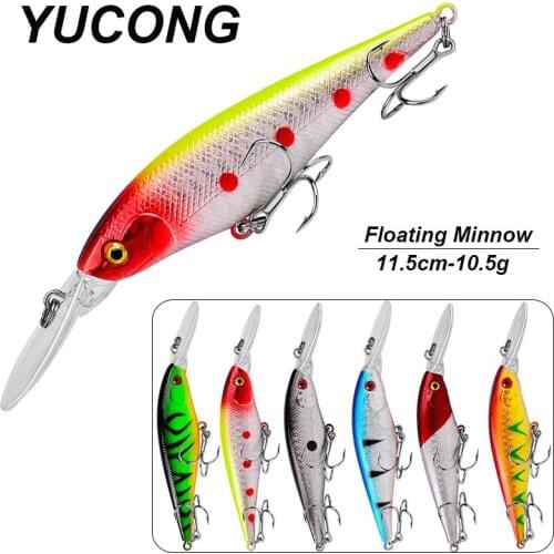 YUCONG 6PCS Minnow Lures 11.5cm-10.5g Floating Fishing Baits Diving Perch Wobblers Swimbaits Topwater Hard Baits Trolling Isca