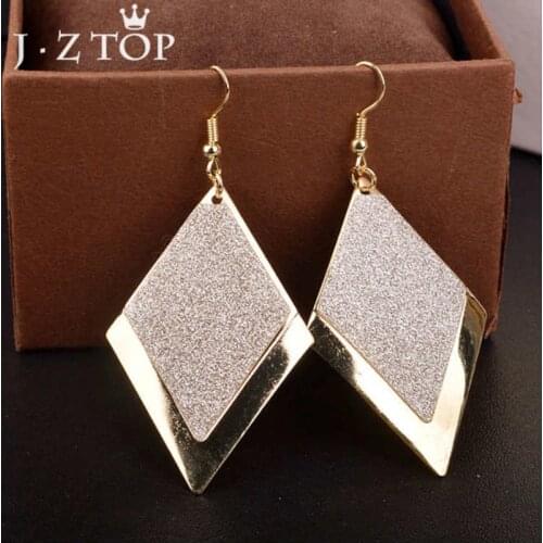 Jztop Simple Square Sequined Geometric Drop Earrings Woman Vintage Gold Color Metal Tassel Dangle Earring Statement Jewelry
