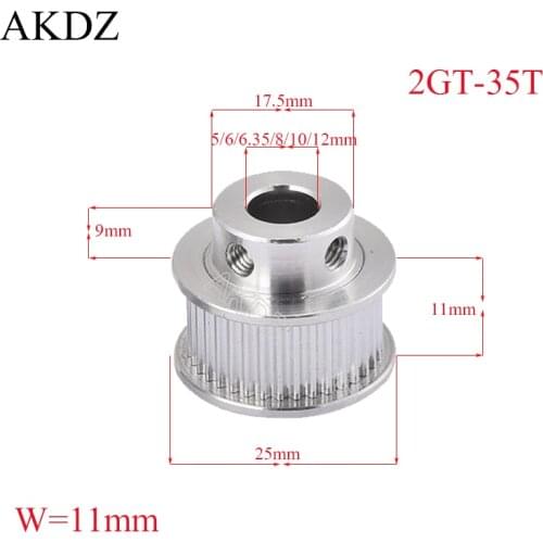 35 Teeth 2GT Timing Pulley Bore 5/6/6.35/7/8/10/12mm For GT2 Open Synchronous Belt Width 6/10mm Small Backlash 35Teeth 35T